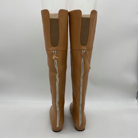 🎁🎁🎁Nude Retro Knee High Boots Closed Round Toe Low Fl - Picture 15 of 16